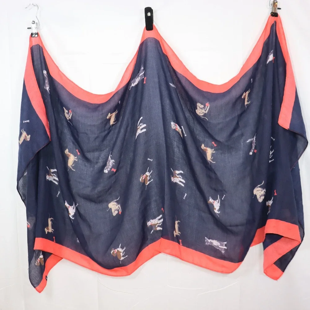 Joules Scarf OS Navy Blue Womens Dog Print Lightweight Wrap